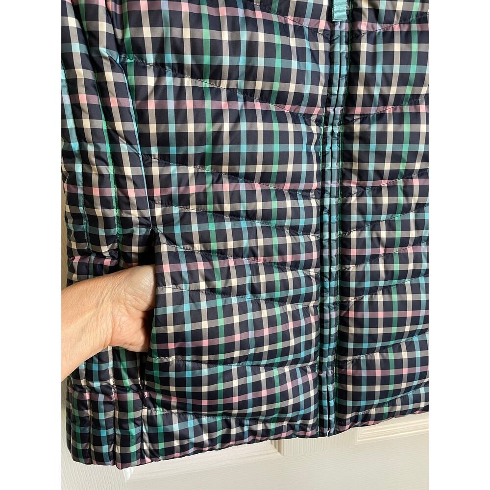 Talbots Womens M Navy Plaid Down Filled Quilted Puffer Vest Zip Pockets Preppy - Picture 6 of 13
